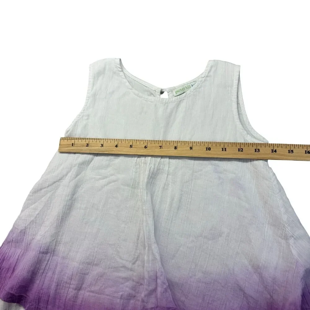 Garnet Hill Kids Dress Girls 6T White Purple Pink Ombre Sleeveless Lined Cotton
